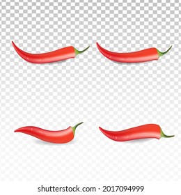 Realistic red chili collection set on transparent white background