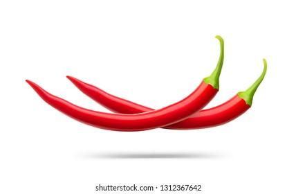 Realistic red chilli peppers. Vector illustration isolated on white background. Ready for your design. EPS10.