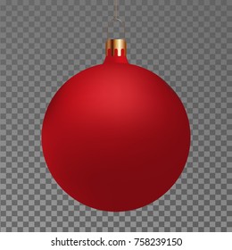 Realistic red christmas ball on a transparent background