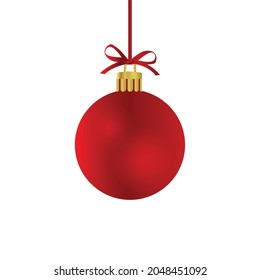 Realistic Red Christmas ball with ribbon and bow, isolated on white background 