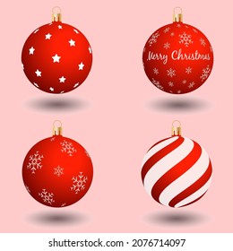 Realistic red christmas balls decoration illustration vector