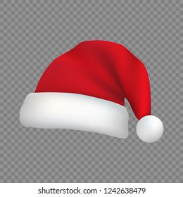 Realistic red Christmas Santa Claus hat isolated. New Year symbol