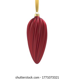 Realistic red Christmas tree toy in the form of a spiral. 3D Illustration object for christmas design, mockup. Vector isolated on a transparent background.