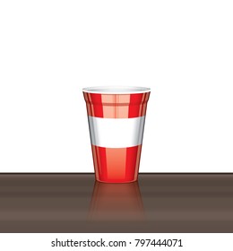 Realistic red coffee cup on wooden floor isolated on white background,Vector, eps10.