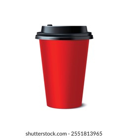 Realistic Red Coffee Paper Cup Mockup on White Background. Vector