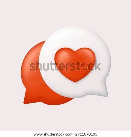 Realistic red color speech bubble with heart. Red heart of rate or feedback. Love emoji icon. Social media marketing, like button sign, and comment in social media concept. 3D vector render concept.