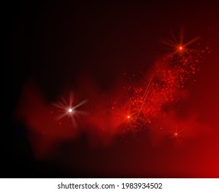 Realistic red colorful smoke clouds, mist effect. Fog isolated on transparent background. Vapor in air, steam flow. Vector illustration.
