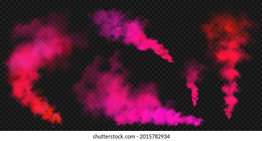 Realistic red colorful smoke clouds  mist effect  Colored fog dark background  Vapor in air  steam flow  Vector illustration 