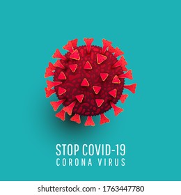 Realistic red coronavirus cell on a green background. A concept on the treatment of the corona virus, covid 19