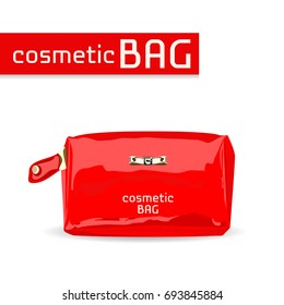 Realistic Red Cosmetic Bag. Vector Illustration. 
