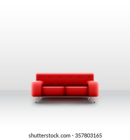 A realistic red couch in a white room, vector