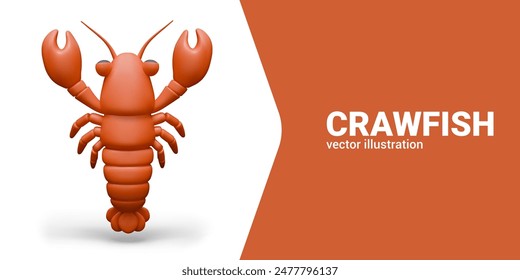 Realistic red crawfish in cartoon style. River animal. Isolated creature