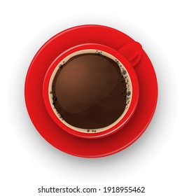 Realistic red cup with coffee foam.