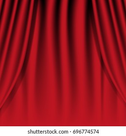 Realistic red curtain. Theatrical curtain. Vector illustration.