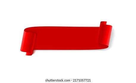 Realistic Red curved paper blank sale promotion banner isolated on white background for use 8 March, Happy womens day, greeting card template. Vector illustration