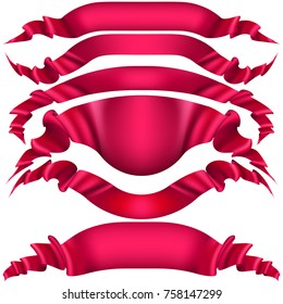 Realistic Red decorative ribbon, banners, stripe set isolated on white. And also includes EPS 10 vector