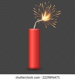 Realistic red detonate dynamite bomb sticks with fire flash. Vector illustration. Eps 10.