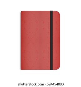 Diário Vermelho realista, caderno com elástico. Vector Mock up