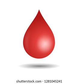 Realistic red drop. Drop isolated on white background. Vector illustration.