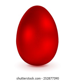 Realistic red easter egg with shadow on white background