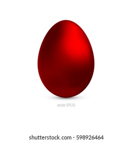 Realistic red egg isolated on white background. Happy Easter day. Vector illustration