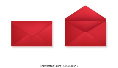 Realistic red envelope isolated, paper object vector