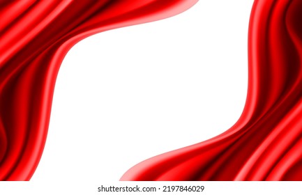 Realistic red fabric wave on white blank space background luxury vector illustration.