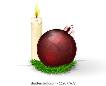 realistic red fir-tree sphere with candie and fur-tree branch