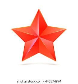 Realistic red five-pointed star. Symbol of victory in competitions or contests, template for your design. Illustration on white background.