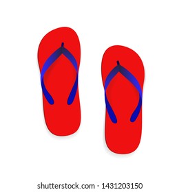 realistic red flip flop isolated on white background, beach shoes, vector illustration