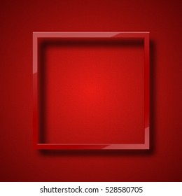 Realistic red frame on the colorful background. Beautiful frame for banners, posters. Fashion mockup design element