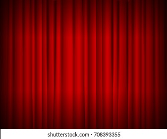 Realistic Red Full Closed Stage Curtains Background Symbol Cinema, Theatre, Opera and Concerts. Vector illustration of Curtain