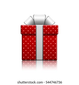 Realistic red gift box, vector isolated illustration.