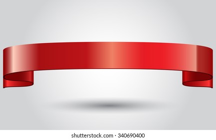 Realistic red glossy shining vector ribbon banner for your design