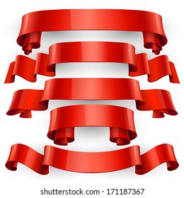 Realistic Red Glossy vector ribbons with a stripe for your design project