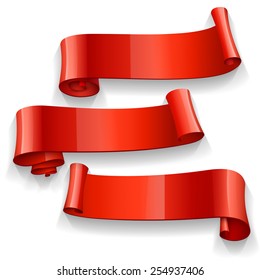 Realistic Red Glossy vector ribbons set