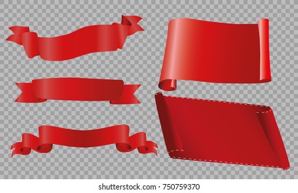 Realistic Red Glossy vector ribbons set