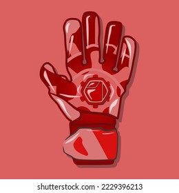 Realistic red goalkeeper gloves vector illustration in trendy design style, isolated on matching cool background. 3D icon of football equipment for world competition in qatar 2022.
