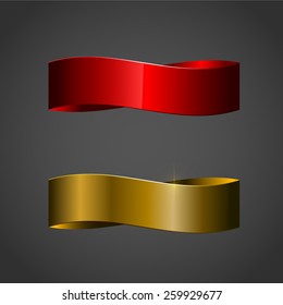 Realistic red and gold glossy vector ribbon