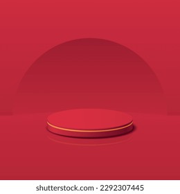Ilustración vectorial 3d del podio rojo y dorado realista.
