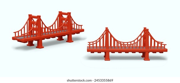 Realistic red Golden Gate Bridge in America. Architectural monument of world