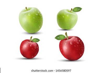 Realistic Red and Green Apples. Realistic 3d apples. Detailed 3d Illustration Isolated On White. Healthy and Natural fruit design in EPS10 vector illustration.