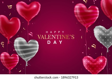 Realistic red and grey heart balloon happy valentine's day