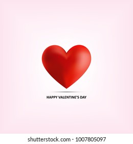 Realistic red heart 3d on pink background for romantic valentine day