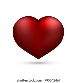 Realistic red heart isolated on white. Valentine's day greeting card background. 3D icon. Romantic vector illustration. Easy to edit design template for your artworks.
