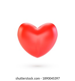 Realistic red heart with shadow isolated on white background. 3d render heart. Vector illustration