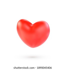 Realistic red heart with shadow isolated on white background. 3d render heart. Vector illustration