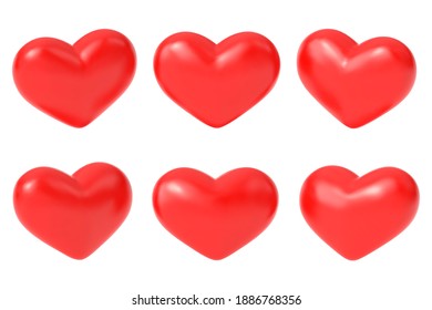 Realistic red hearts. Romantic 3d heart, isolated greetings love symbols. Difference valentine day, birthday wedding icon vector collection