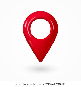 Realistic red icon map pointer. locate pin gps map. 3d design in plastic cartoon style isolated on white background. Vector illustration