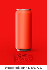 Realistic red iron cans. Mock up for your promo design. Big cans template. Vector illustration